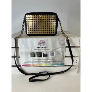 MICHAEL KORS SMALL BLACK, GOLD LEATHER CROSSBODY BAG (ASIS)